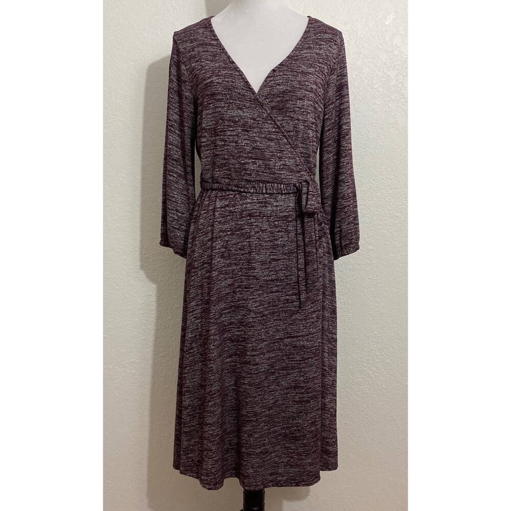 Gap Size Medium Petite Brown Wrap Midi Dress Long Sleeve Stretch Lagenlook